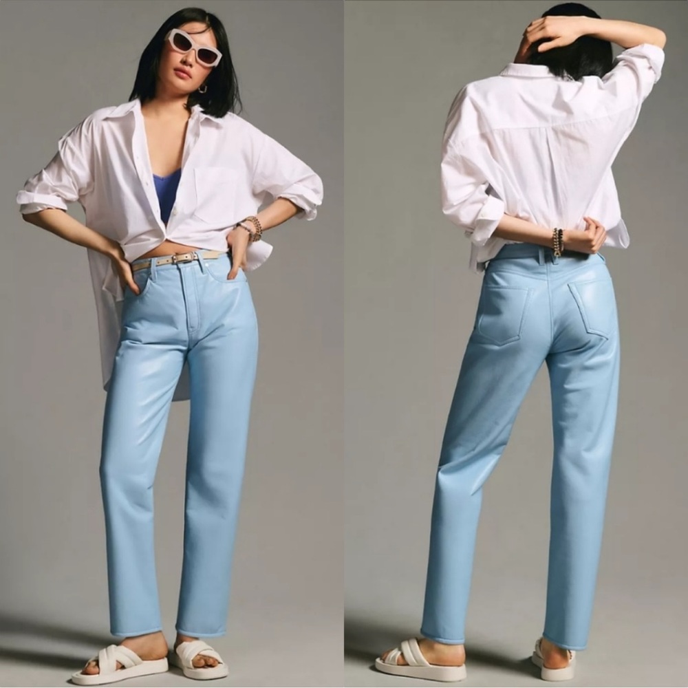NWT FRAME Le High 'N' Tight Recycled Leather-Blend Straight Leg Pants